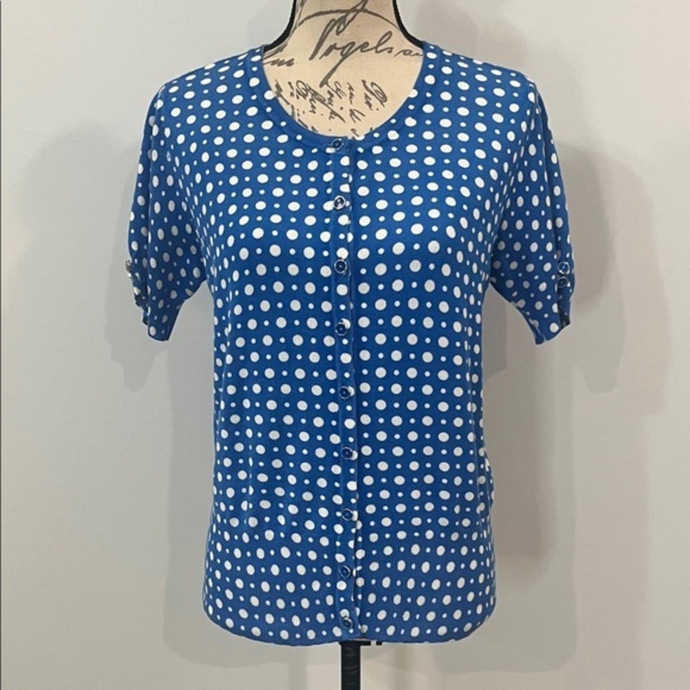 Grace button front shirt sleeve sweater polka dots L